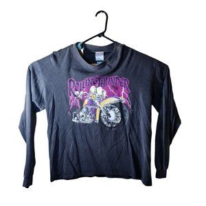 Vintage Black Rolling Thunder Motorcycle Ling Sleeve Large T-Shirt